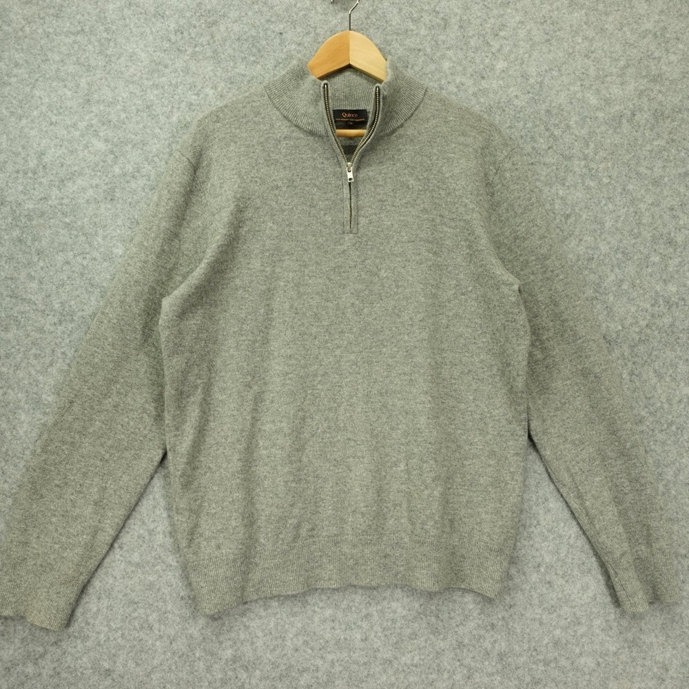 Quince Mongolian Cashmere Sweater Mens M Heather Grey Cozy Classic Quarter Zip